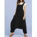 Drop-crotch Solid Color Button Pockets Jumpsuit