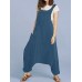 Drop-crotch Solid Color Button Pockets Jumpsuit