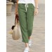 Solid Color Casual Drawstring Elastic Waist Soft Pant