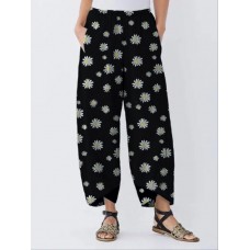 Daisy Floral Printed Loose Irregular Elastic Waist Pants