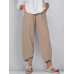 Solid Color Elastic Waist Casual Pants For Women