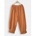 Casual Solid Color Elastic Waist Loose Pants With Pocket