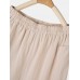 Casual Solid Color Elastic Waist Loose Pants With Pocket