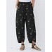 Butterflies Print Irregular Elastic Waist Pants For Women