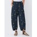 Butterflies Print Irregular Elastic Waist Pants For Women