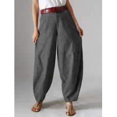 Casual Pure Color Baggy Pockets Harem Pants For Women