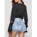 Sexy Deep V-neck Pure Color Long Sleeve Crop Tops