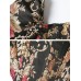 Vintage Ethnic Floral Print Square Collar Puff Sleeve Irregular Crop Top