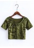 Sexy Velvet O-neck Short Sleeve Crop Tops For Women