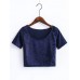 Sexy Velvet O-neck Short Sleeve Crop Tops For Women