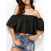 Solid Color Strapless Off-shoulder Crop Tops