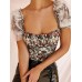 Short Puff Sleeve Floral Printed Scoop Neck Crop Tops