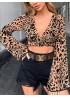 Sexy Cross Deep V-neck Bell Sleeve Crop Top