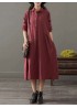 Pockets Stripe Long Sleeve Lapel Vintage Maxi Dress