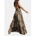 Leopard Print Halter Backless Sexy Maxi Dress For Women