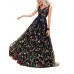 Floral Embroidered Backless Sleeveless Evening Dress