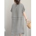 Crew Neck Short Sleeve Soild Color Casual Dress