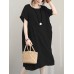 Crew Neck Short Sleeve Soild Color Casual Dress