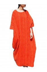 Stripe Loose Half Sleeve Vintage Maxi Dress For Women