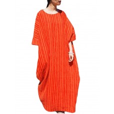 Stripe Loose Half Sleeve Vintage Maxi Dress For Women