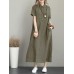 Vintage Turn-down Collar Side Pocket Drawstring Dress