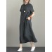 Vintage Turn-down Collar Side Pocket Drawstring Dress