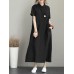 Vintage Turn-down Collar Side Pocket Drawstring Dress