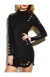 Sexy Hollow Irregular Hem Long Sleeve Mini Dress For Women