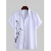 Mens Chinese Painting Print Turndown Collar Short Sleeve Casual Shirt