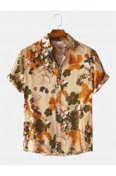 Mens Vintage Floral Oil Printting Short Sleeve Shirts