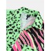 Mens Leopard Print & Zebra Stripe Patchwork African Animal Stripe Short Sleeve Shirt