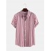 Mens Brief Style Stripe Printed Casual Breathable Short Sleeve Shirts