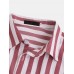 Mens Brief Style Stripe Printed Casual Breathable Short Sleeve Shirts