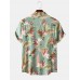 Mens Classical Oil Print Leaf Turn Down Collar Short Sleeve Shirts