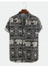 Mens Summer Elephant Printing Ethnic Style Short Sleeve Lapel Shirt