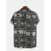 Mens Summer Elephant Printing Ethnic Style Short Sleeve Lapel Shirt