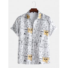 Men Fun Cartoon Animal Doodle Beach Short Sleeve Shirt