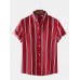 Mens Classic Striped Short Sleeve Casual Loose Turn Down Collar Shirts