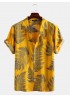 Mens 100% Cotton Leaf Printed Chest Pocket Turn Down Collar Short Sleeve  Shirts