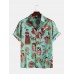 Mens Funny Cartoon Printed Chest Pocket Turn Down Collar Short Sleeve Shirts