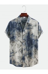 Mens Chinese Style Abstract Printing Short Sleeve Loose Casual Shirts