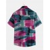 Men Cotton Linen Colorful Graffiti Printed Short Sleeve Shirt