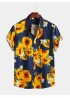 Mens Sunflower Oil Painting With Chest Pocket Short Sleeve Shirts