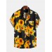 Mens Sunflower Oil Painting With Chest Pocket Short Sleeve Shirts