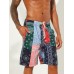 Mens Ethnic Style Printing Thin Patchwork Design Quick Dry Knee Length Casual Shorts