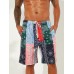 Mens Ethnic Style Printing Thin Patchwork Design Quick Dry Knee Length Casual Shorts