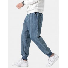 Men Retro Shadowless Wall Beam Feet Solid Nine Points Jeans