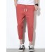 Mens Cotton Linen Solid Color Slim Fit Casual Pants