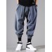 Mens Casual Fashion Vintage Solid Color Drawstring Suede Harem Pants