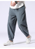 Mens Casual Solid Loose Elastic Waist Harlan Pants Retro Cotton Pants